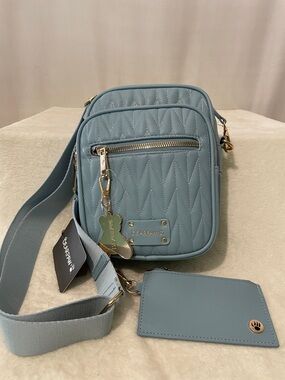 BearPaw Light Blue Quilted Crossbody Bag with Card Holder